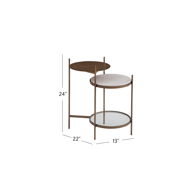 Pemberly Row Modern Gold Finish Accent Table with Marble Shelf