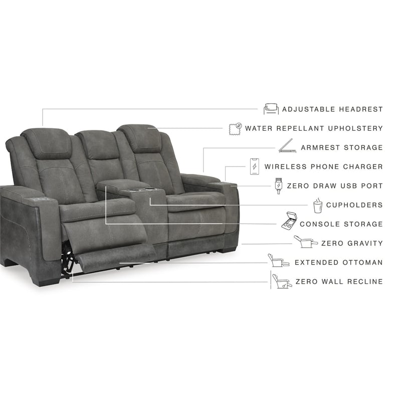 Pemberly Row Contemporary Faux Leather Reclining Loveseat in Gray