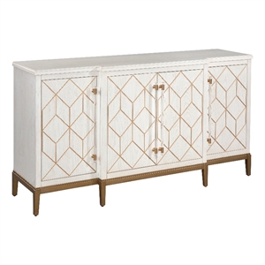 Pemberly Row Soft White Wooden Server with Gold and Acrylic Accents