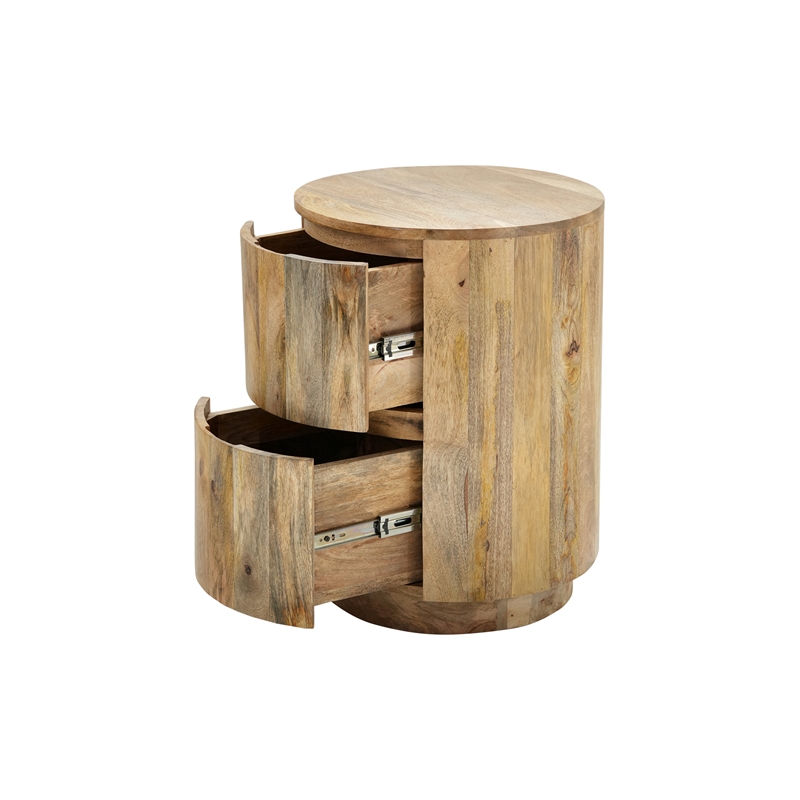 Pemberly Row Modern 2-Drawer Round Wood Accent Table in Brown