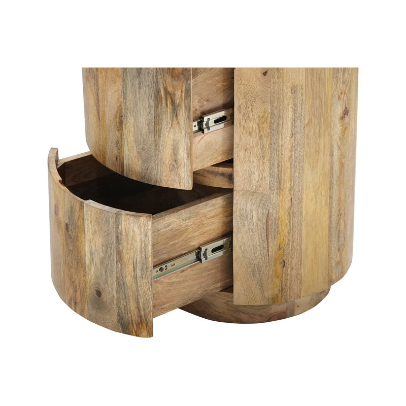 Pemberly Row Modern 2-Drawer Round Wood Accent Table in Brown