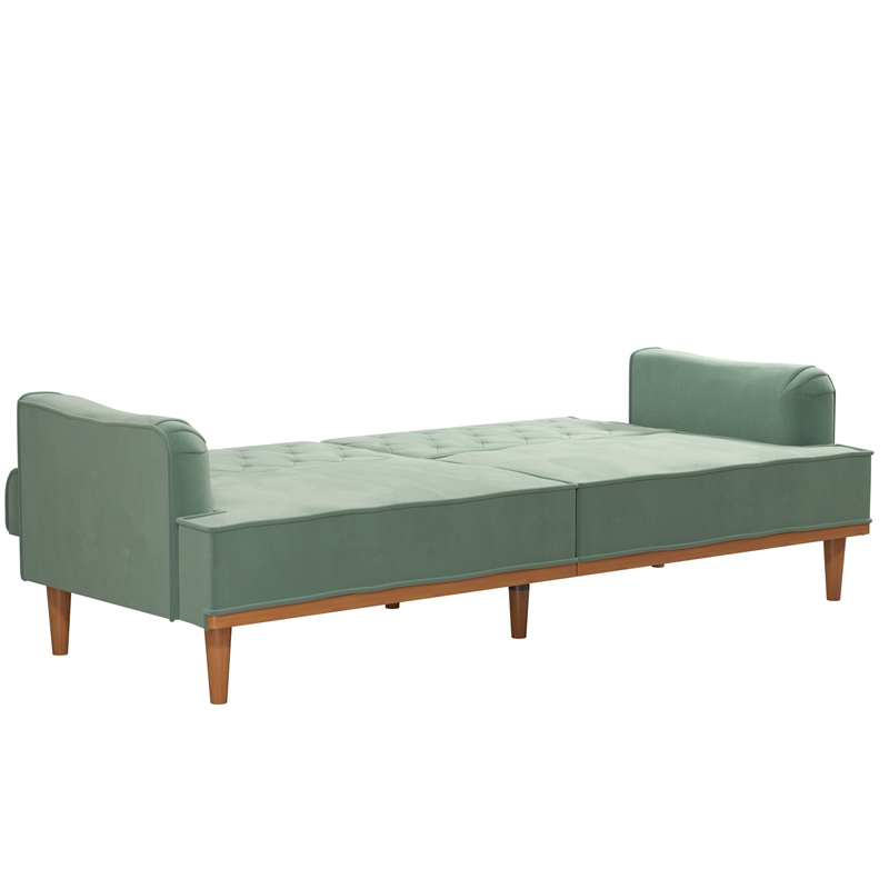 Pemberly Row Vintage Convertible Sofa Bed Futon in Teal Velvet