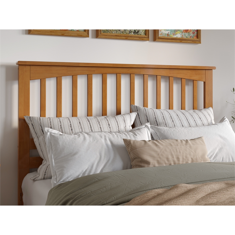 Pemberly Row Contemporary Queen Wood Headboard in Light Toffee