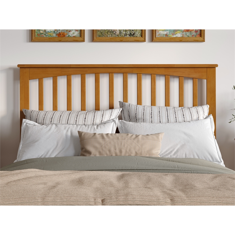 Pemberly Row Contemporary Queen Wood Headboard in Light Toffee