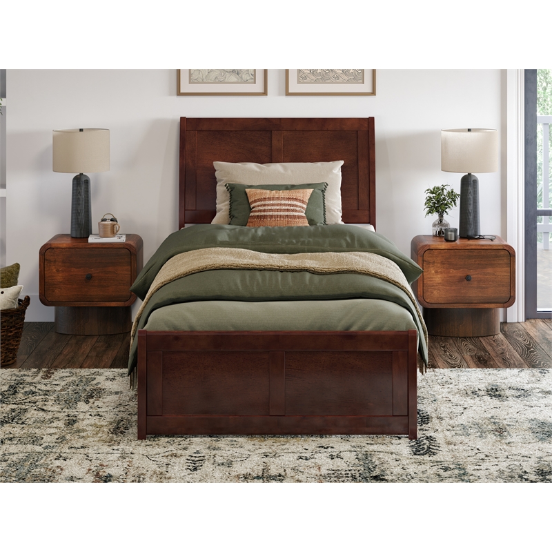 Pemberly Row Valencia Twin XL Low Profile Wood Platform Bed in Walnut