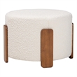 Pemberly Row Cream Boucle Fabric and Brown Wood Ottoman Footstool