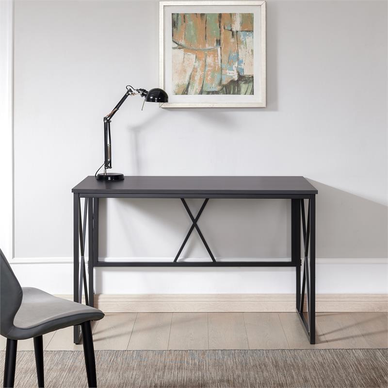 Pemberly Row Collapsible X Desk - Gray Herringbone/Matte Black