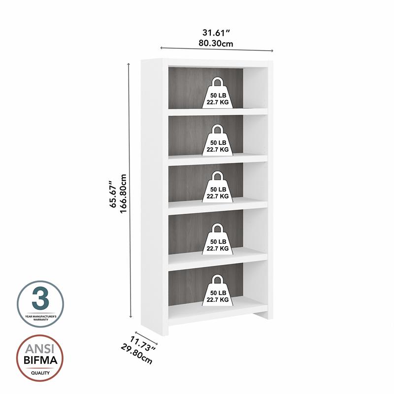 Pemberly Row 5 Shelf Bookcase in Pure White and Modern Gray - Engineered Wood