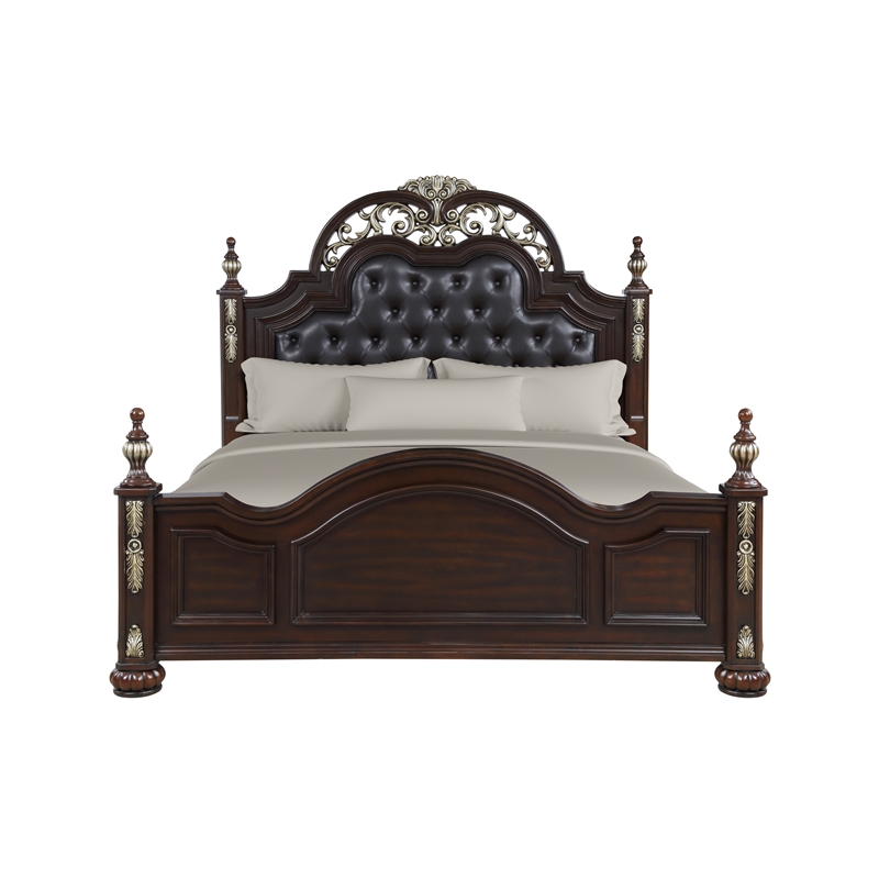 Pemberly Row Modern Contemporary Solid Wood Queen Bed in Brown