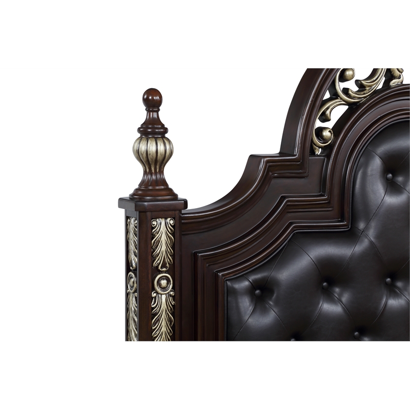 Pemberly Row Modern Contemporary Solid Wood Queen Bed in Brown