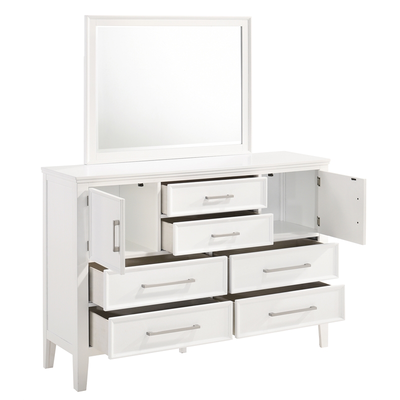 Pemberly Row Modern Contemporary Wood Dresser with Mirror in White