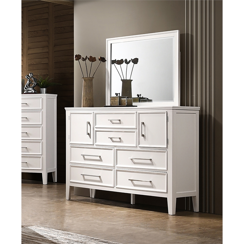 Pemberly Row Modern Contemporary Wood Dresser with Mirror in White