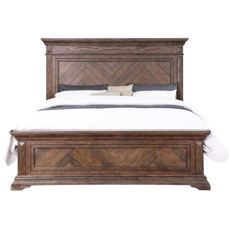 Pemberly Row Contemporary Solid Wood Queen Bed in Brushed Walnut