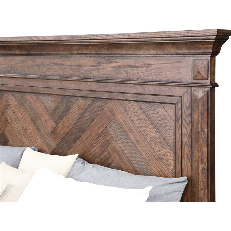 Pemberly Row Contemporary Solid Wood Queen Bed in Brushed Walnut