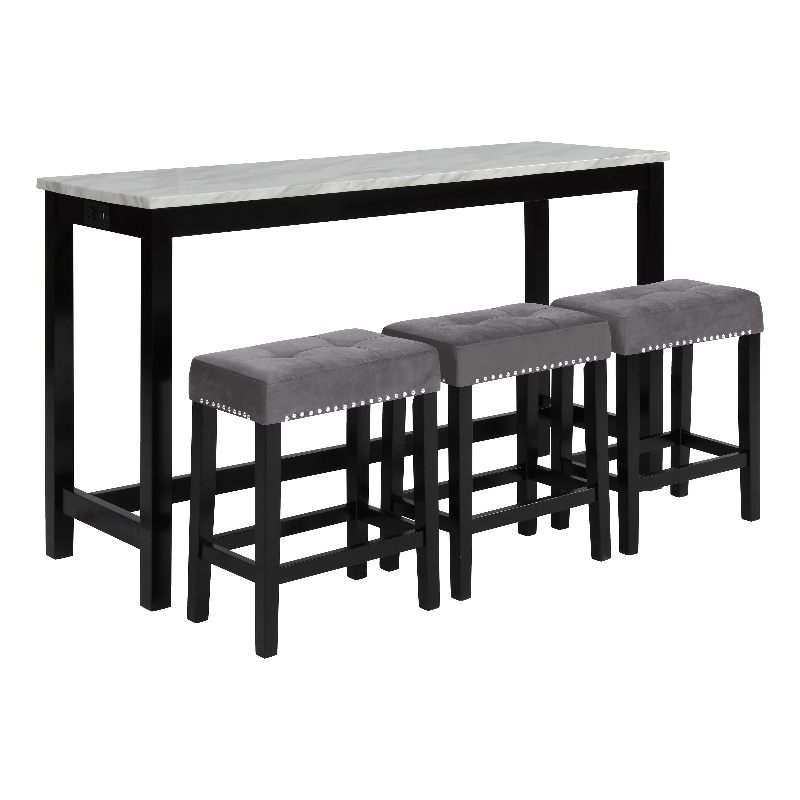 Pemberley Row Faux Marble Gray Bar Table Set Rectangular Heat Resistant 60