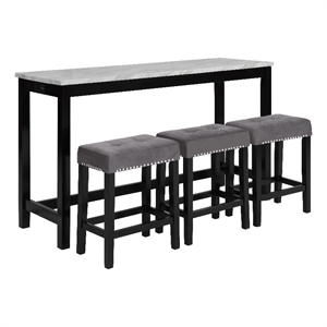 Pemberley Row Faux Marble Gray Bar Table Set Rectangular Heat Resistant 60&quot Unassembled