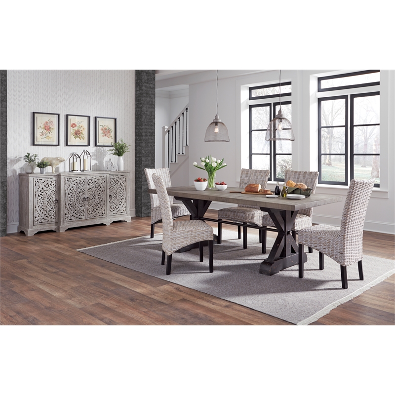 Pemberly Row 4-Door Transitional Mango Wood Sideboard in Gray