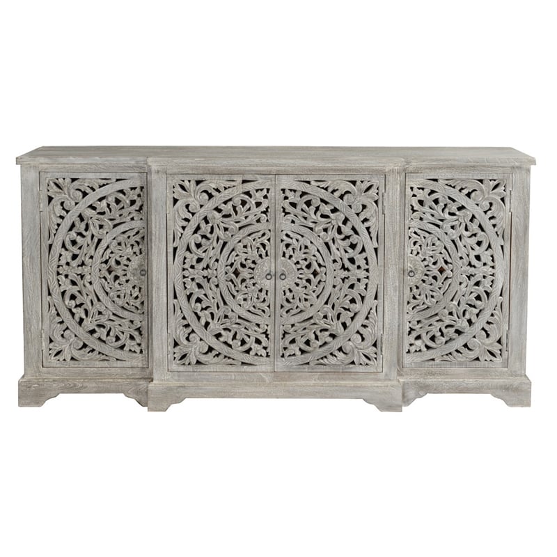 Pemberly Row 4-Door Transitional Mango Wood Sideboard in Gray