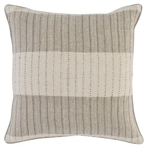 Pemberly Row 22x22&quot Rectangular Cotton and Linen Throw Pillow in Ivory/Beige