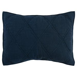 Pemberly Row 20x26&quot Belgian Flax Linen Fabric Standard Sham in Midnight Blue