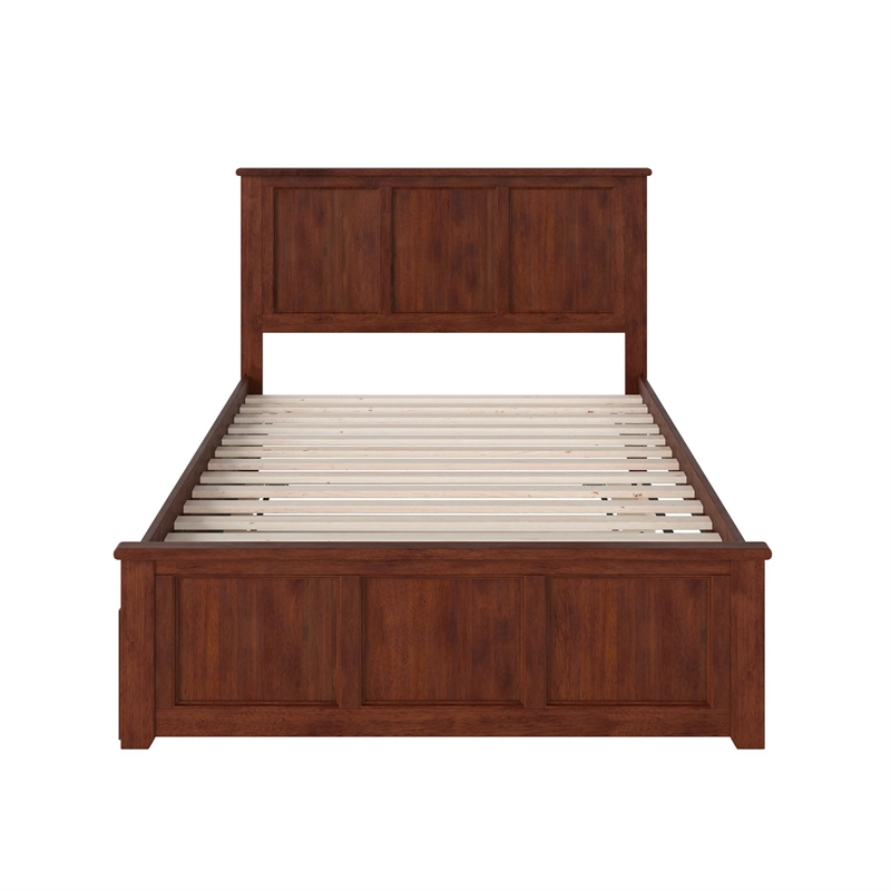 Pemberly Row Full Platform Bed with Matching Footboard & Full Trundle in Walnut