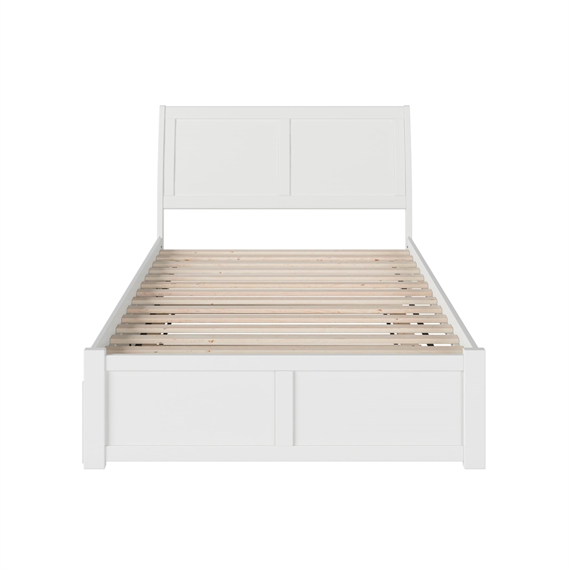 Pemberly Row Full Wood Platform Bed with Footboard and Full Trundle in White