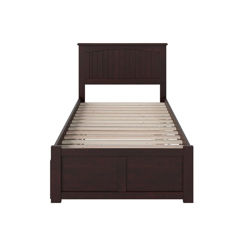 Pemberly Row Twin XL Wood Platform Bed with Footboard & TXL Trundle in Espresso