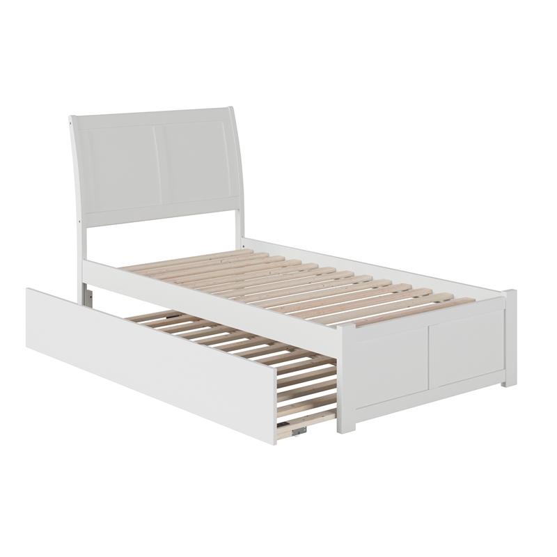 Pemberly Row Twin XL Wood Platform Bed with Footboard & Twin XL Trundle in White