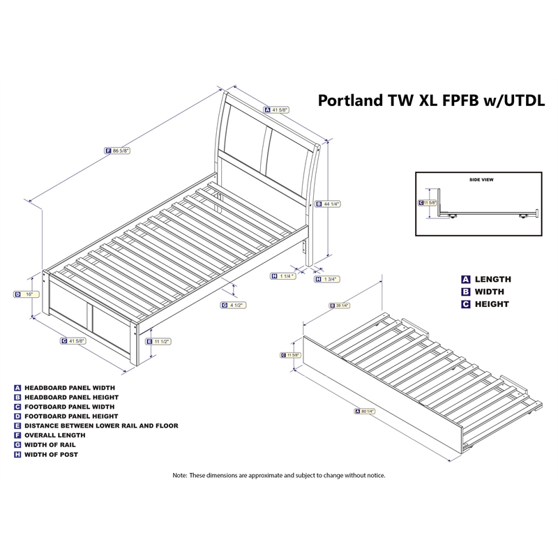 Pemberly Row Twin XL Wood Platform Bed with Footboard & Twin XL Trundle in White
