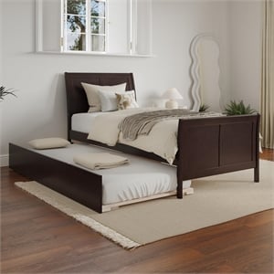 Pemberly Row Twin XL Platform Bed with Matching Footboard & Trundle in Espresso