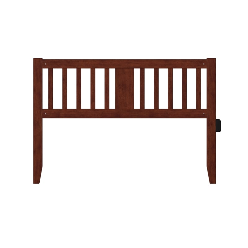 Pemberly Row Contemporary Slatted Wood Headboard Queen Walnut