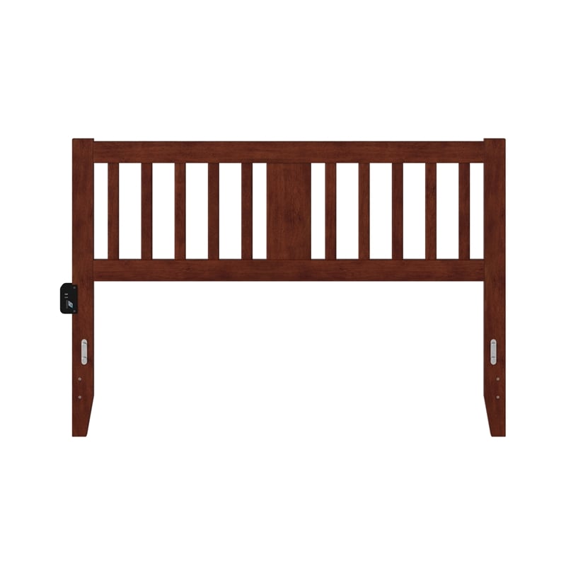 Pemberly Row Contemporary Slatted Wood Headboard Queen Walnut