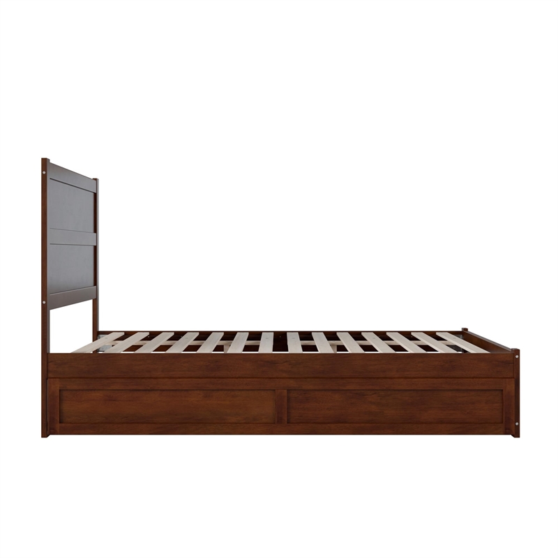 Pemberly Row Wood Queen Bed with Footboard/Twin XL Trundle in Walnut