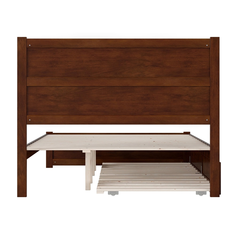 Pemberly Row Wood Queen Bed with Footboard/Twin XL Trundle in Walnut