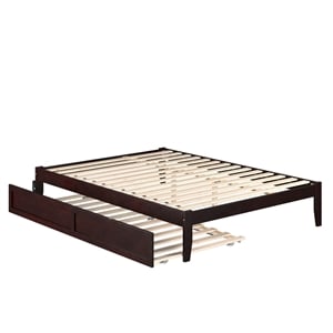 Pemberly Row Solid Wood Queen Bed and Twin XL Trundle in Espresso