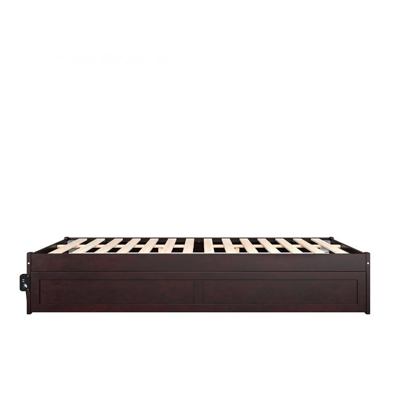 Pemberly Row Solid Wood Queen Bed and Twin XL Trundle in Espresso