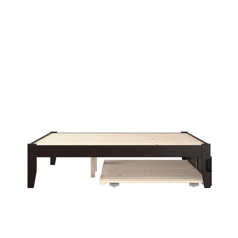 Pemberly Row Solid Wood Queen Bed and Twin XL Trundle in Espresso