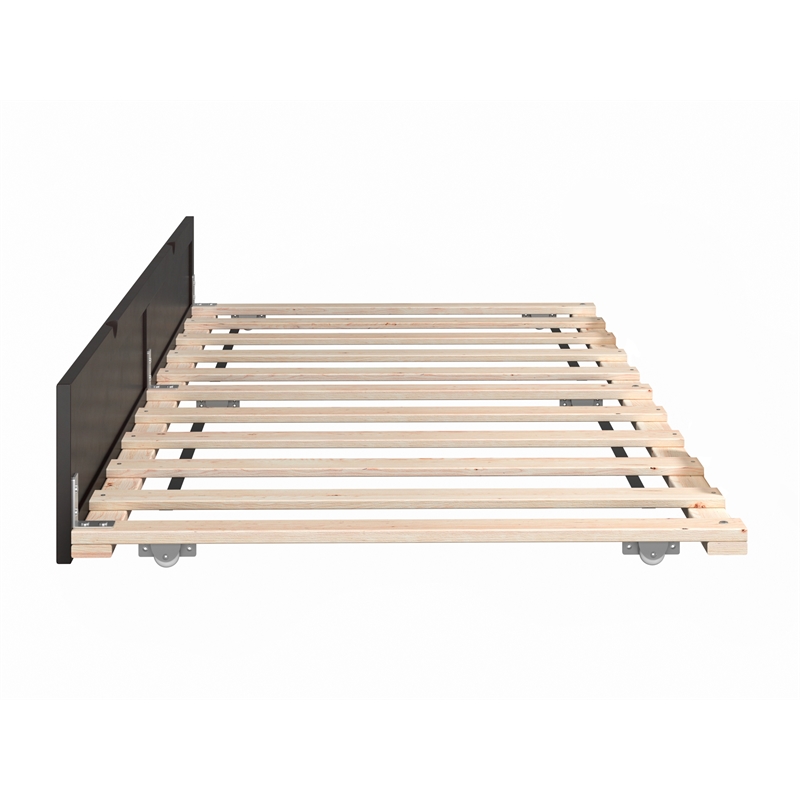 Pemberly Row Solid Wood Modern Twin Size Panel Trundle in Espresso