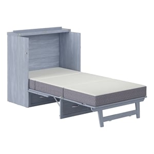 Pemberly Row Twin XL Solid Wood Murphy Bed Chest with Mattress - Driftwood