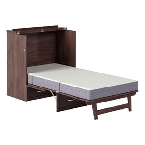 Pemberley Row Solid Wood Burnt Amber Murphy Bed Chest Twin XL Gel Memory Foam Mattress Unassembled
