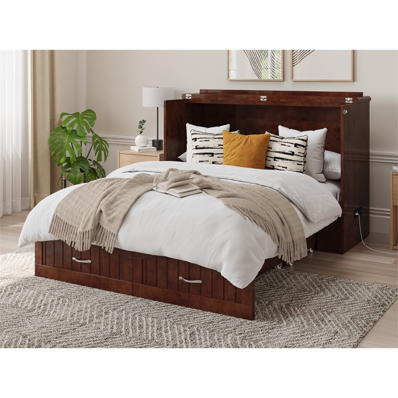 Pemberly Row Murphy Modern Solid Wood Full Bed Chest with Mattress in Walnut
