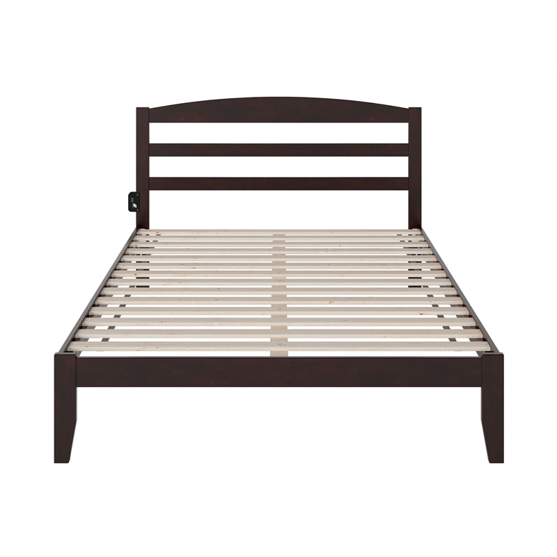 Pemberly Row Solid Wood Queen Platform Bed with USB Charger in Espresso