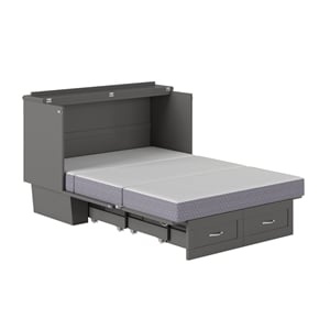 Pemberly Row Solid Wood Frame Full Size Murphy Bed Chest with Mattress in Gray