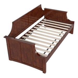 Pemberly Row Mid-Century Solid Wood Twin Daybed with Curved Backboard in Walnut
