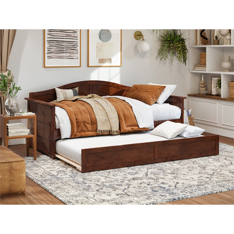 Pemberley Row Solid Wood Walnut Daybed Twin Trundle Rectangular Versatile 78.75