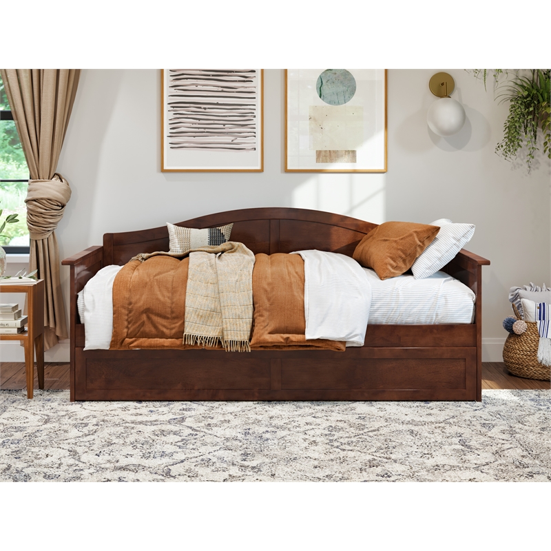 Pemberley Row Solid Wood Walnut Daybed Twin Trundle Rectangular Versatile 78.75