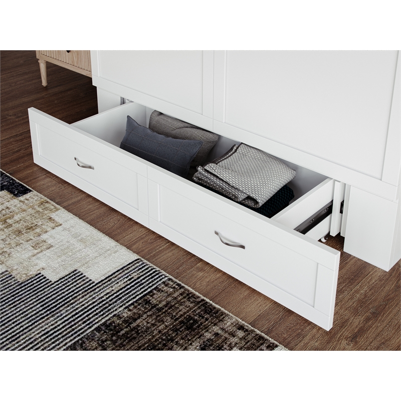 Pemberly Row Modern Queen Solid Wood Murphy Bed Chest with Mattress in White