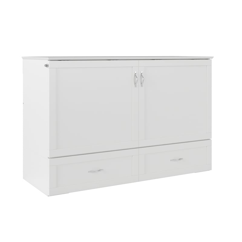 Pemberly Row Modern Queen Solid Wood Murphy Bed Chest with Mattress in White