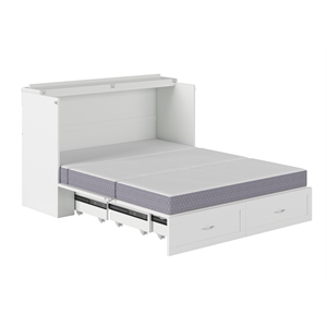 Pemberly Row Modern Queen Solid Wood Murphy Bed Chest with Mattress in White
