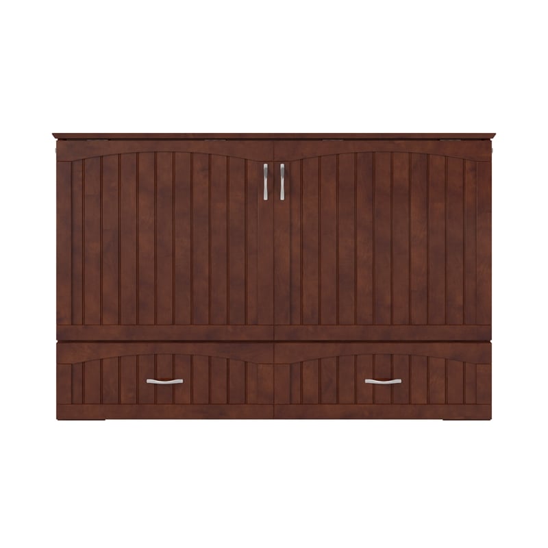 Pemberly Row Queen Solid Wood Murphy Bed Chest with Mattress in Walnut